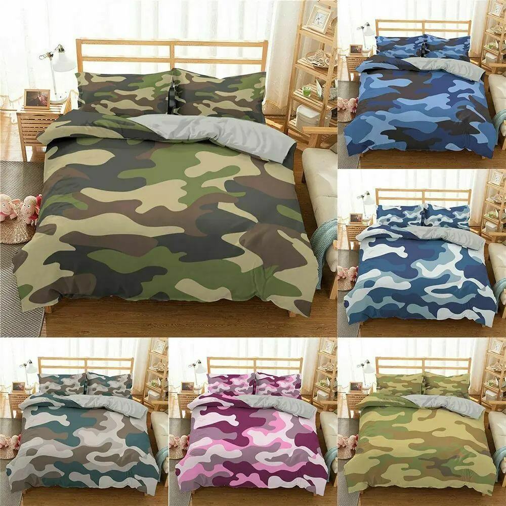 

Camouflage Duvet Cover Set, Camouflage Concept Concealment Artifice Hide Force Uniform Pattern Fashion, 3 Piece Bedding Set