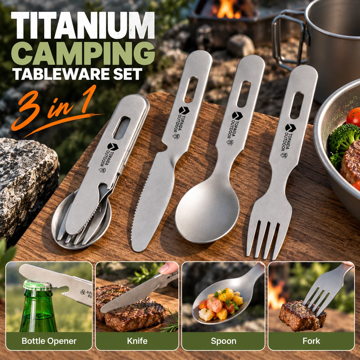 Weaning Spoon Set - Ultralekki tytanowy zestaw kempingowy 3 w