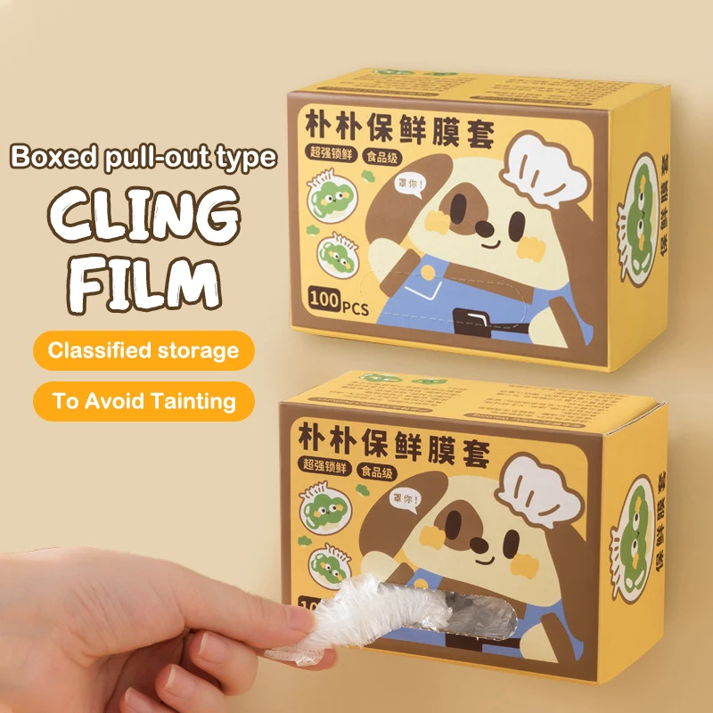100 stks/doos Wegwerp Food-Grade Vershoudfolie Covers Koelkast Overgebleven Vershoudbare Covers Kan worden opgehangen en verwijderbaar