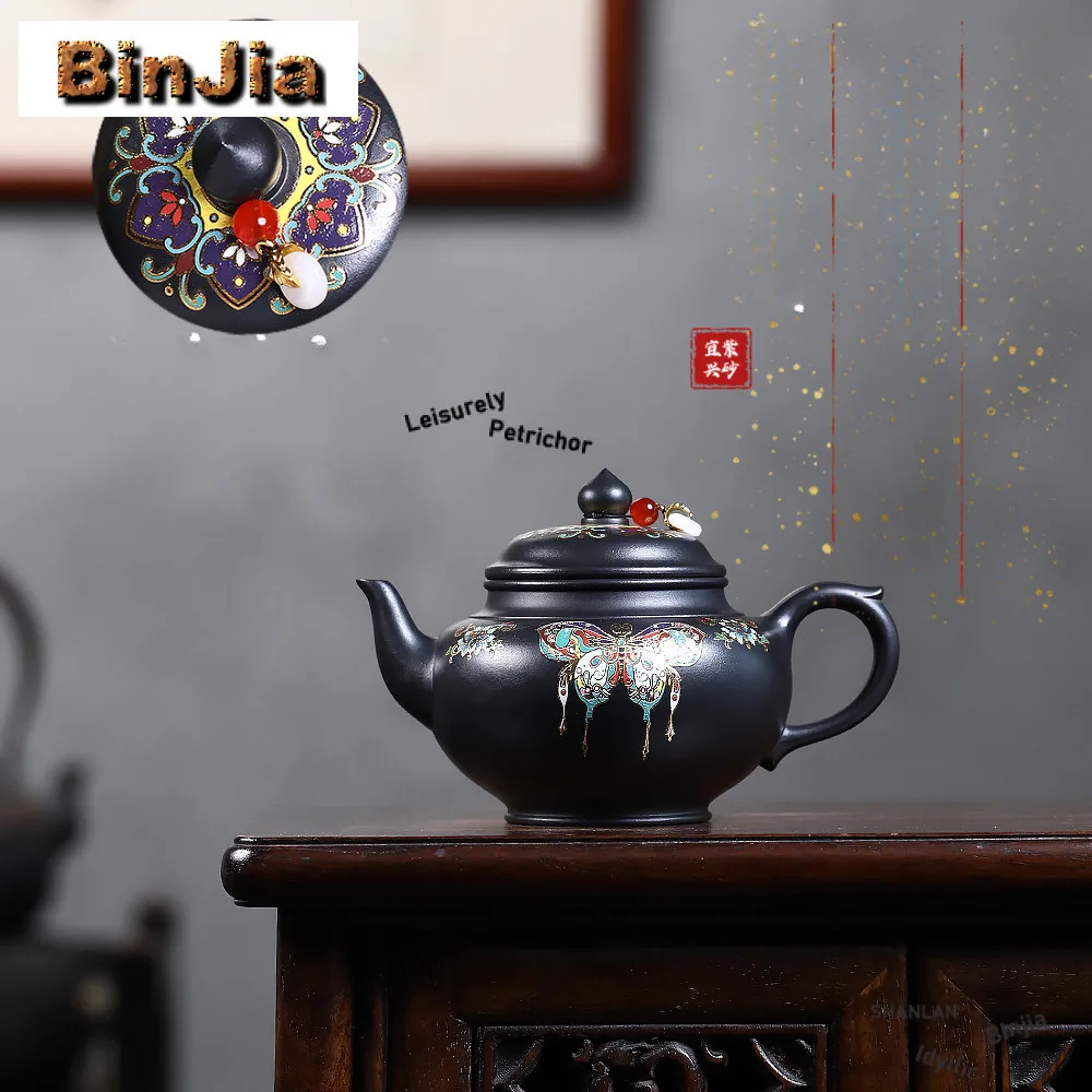 

Чайники из фиолетовой глины Yixing, 350 мл, эмалированный цвет ручной работы, горшок для смещения сакуры, необработанная руда, железный камень, желтый грязевой чайник, чайный сервиз Zisha