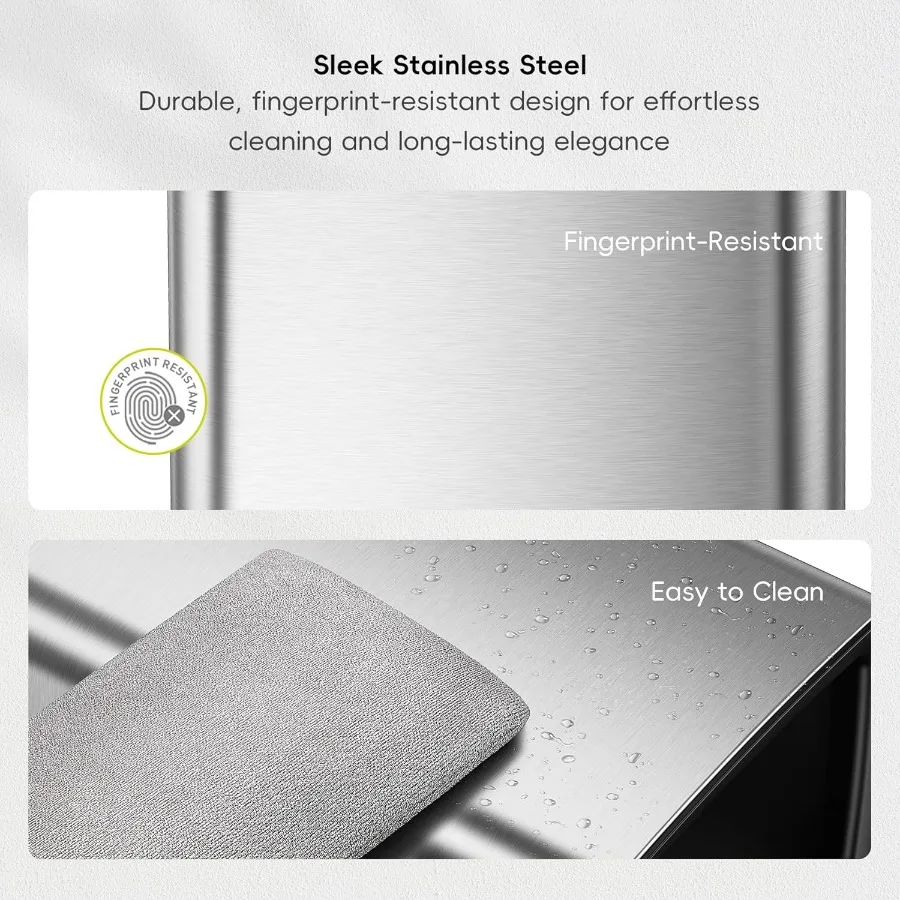 سلة مهملات عصرية مفتوحة من الفولاذ المقاوم للصدأ غير اللامع مع سلة داخلية قابلة للإزالة لغرفة نوم الحمام والاستخدام المكتبي 2.6 جالون 10 لتر