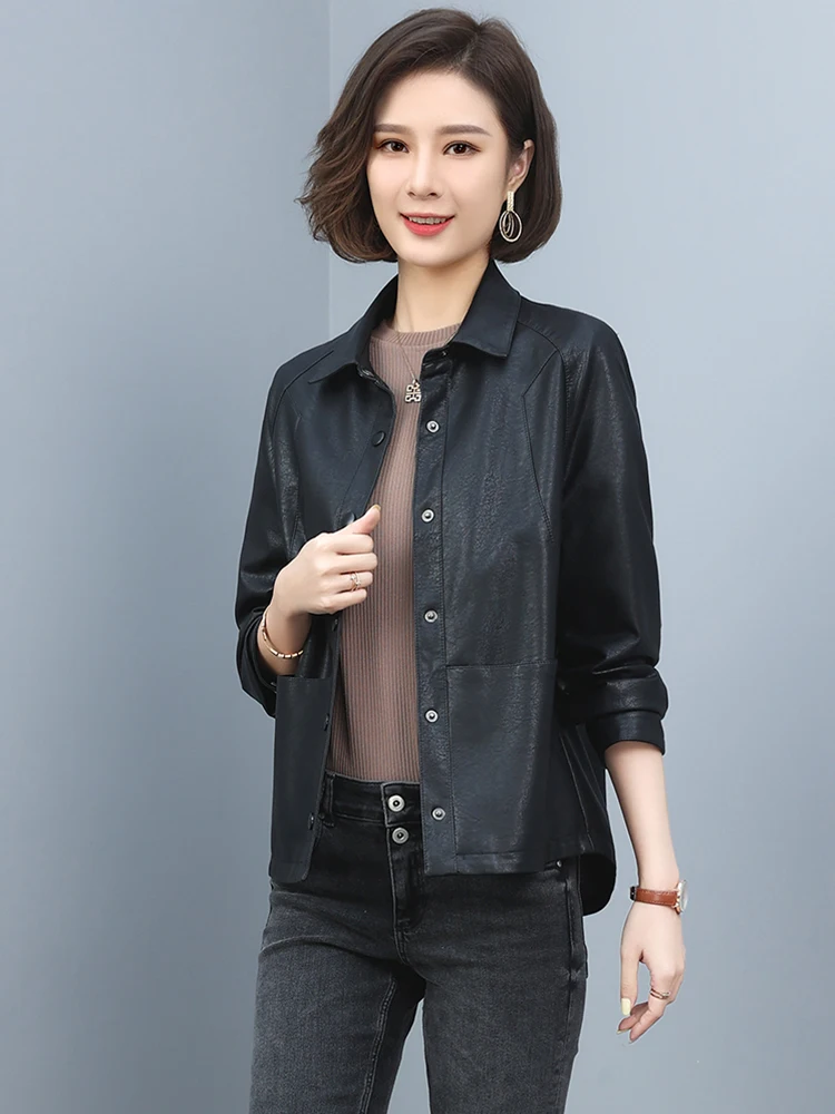 Giacca Corta in Pelle di Agnello da Donna, Stile Casual, Nuova Versione Coreana Primavera-Autunno, Taglia Piccola, Giacca in Vera Pelle