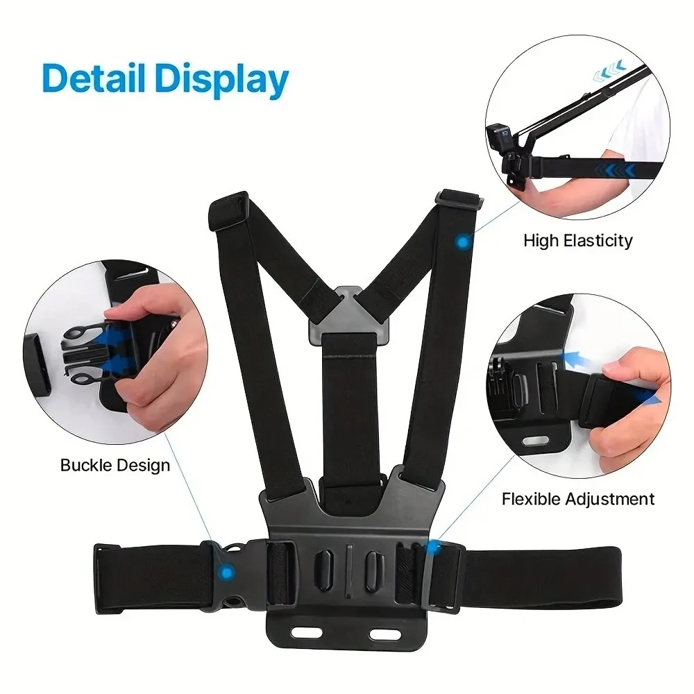 All-in-One Action Camera Accessories Kit Head Strap Chest Strap Mount Adjustable Camera Kit Chest Strap For GoPro & Mobile Phone