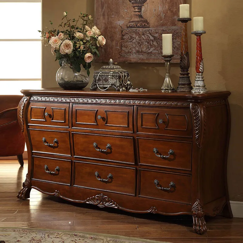 

American solid wood dining side cabinet, luxury European retro dining side cabinet, bedroom 9 chest of drawers, large locker