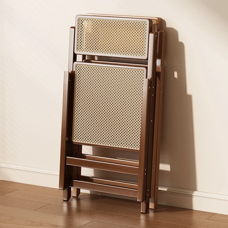 

Folding Chair Rattan Dining Chair Simple Household Foldable Chair Breathable Office r Retro Balcony Leisure Backrest