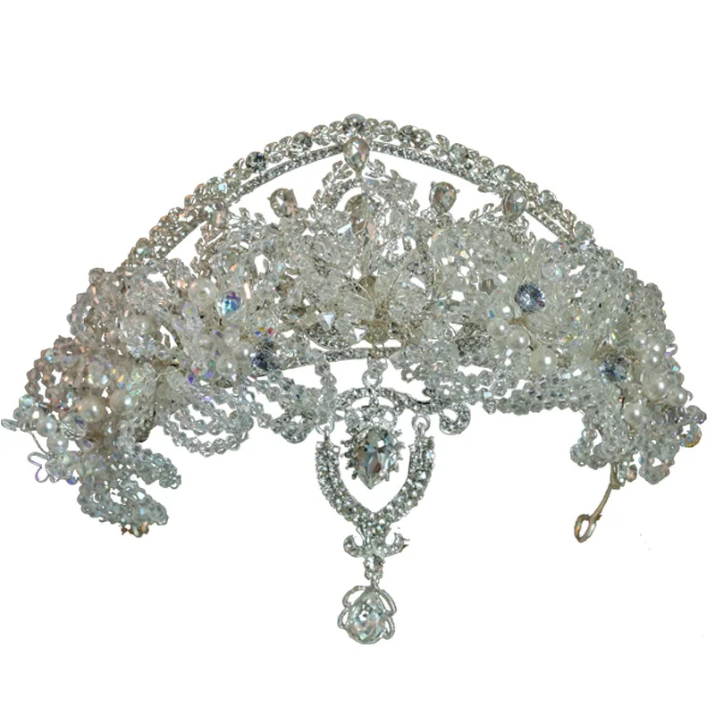 NiuShuya Handmade Full Crystal Frontlet Princess Wedding Hair Crown Tiaras Bridal Headpiece Jewelries