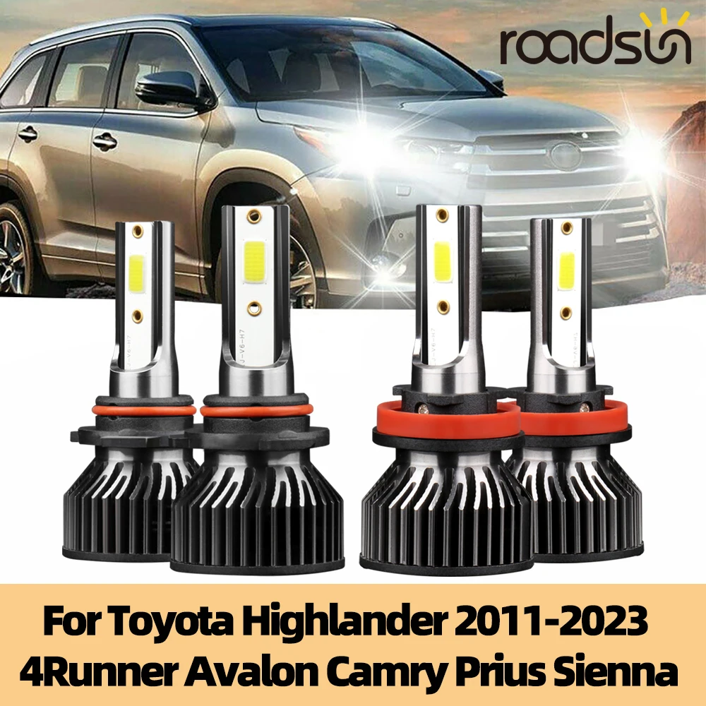 4PCS LED Headlight Bulbs 18000LM High Low Beam Conversion Kit For Toyota Highlander 2011-2023 4Runner Avalon Camry Prius Sienna