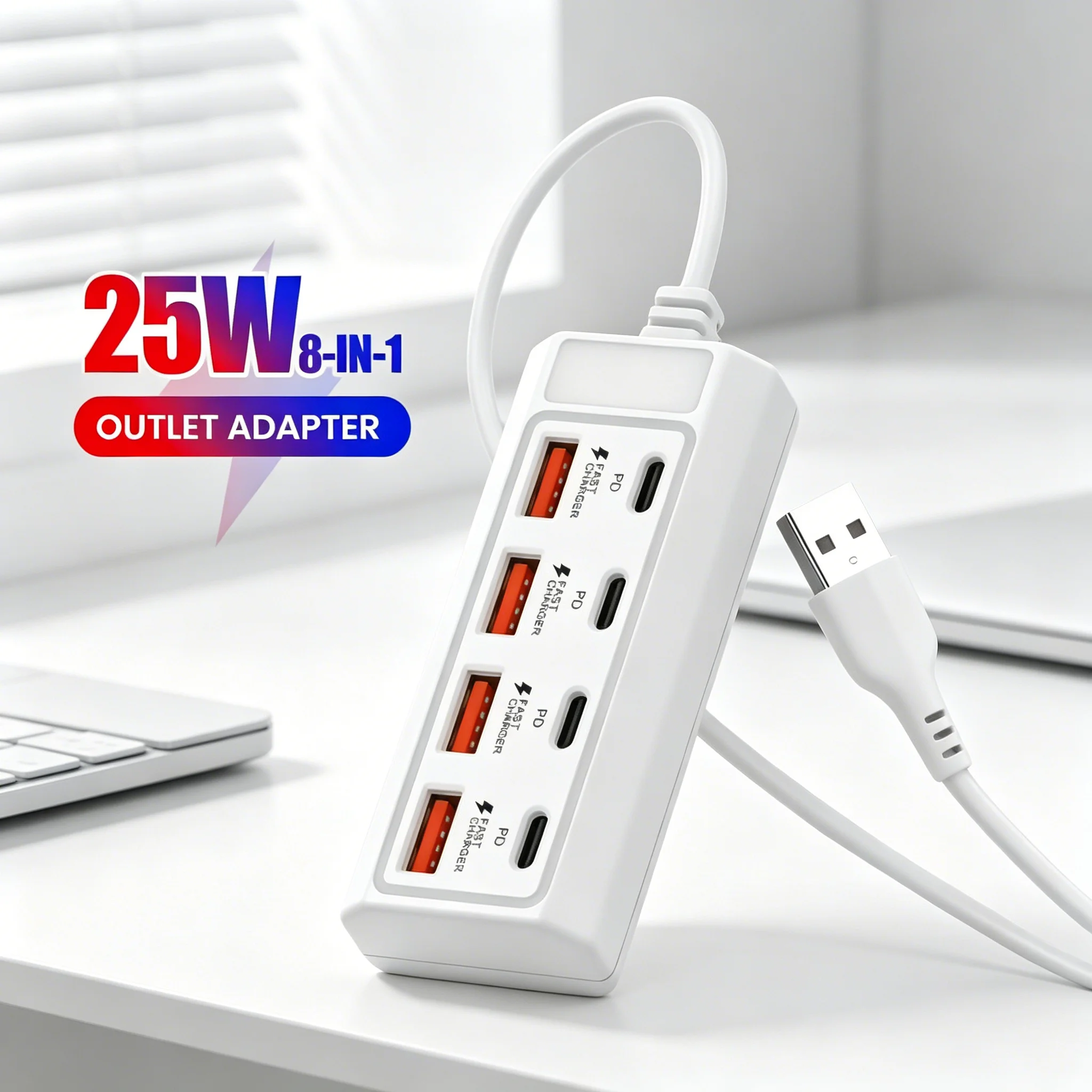 25W Multi Port Wall Charger 8 in 1 USB Type C Fast Charger Mobile Phone Power Adapter USB QC3.0 Quick Charger For Xiaomi Samsung