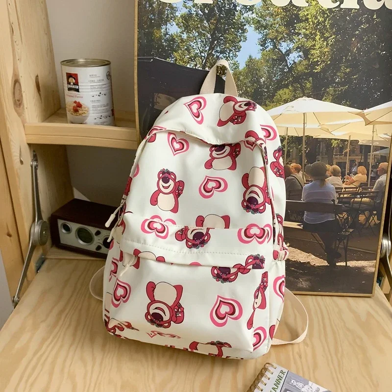 Sanrio-mochila escolar de oso de fresa para estudiantes, bonita mochila ligera de dibujos animados, impermeable, gran capacidad