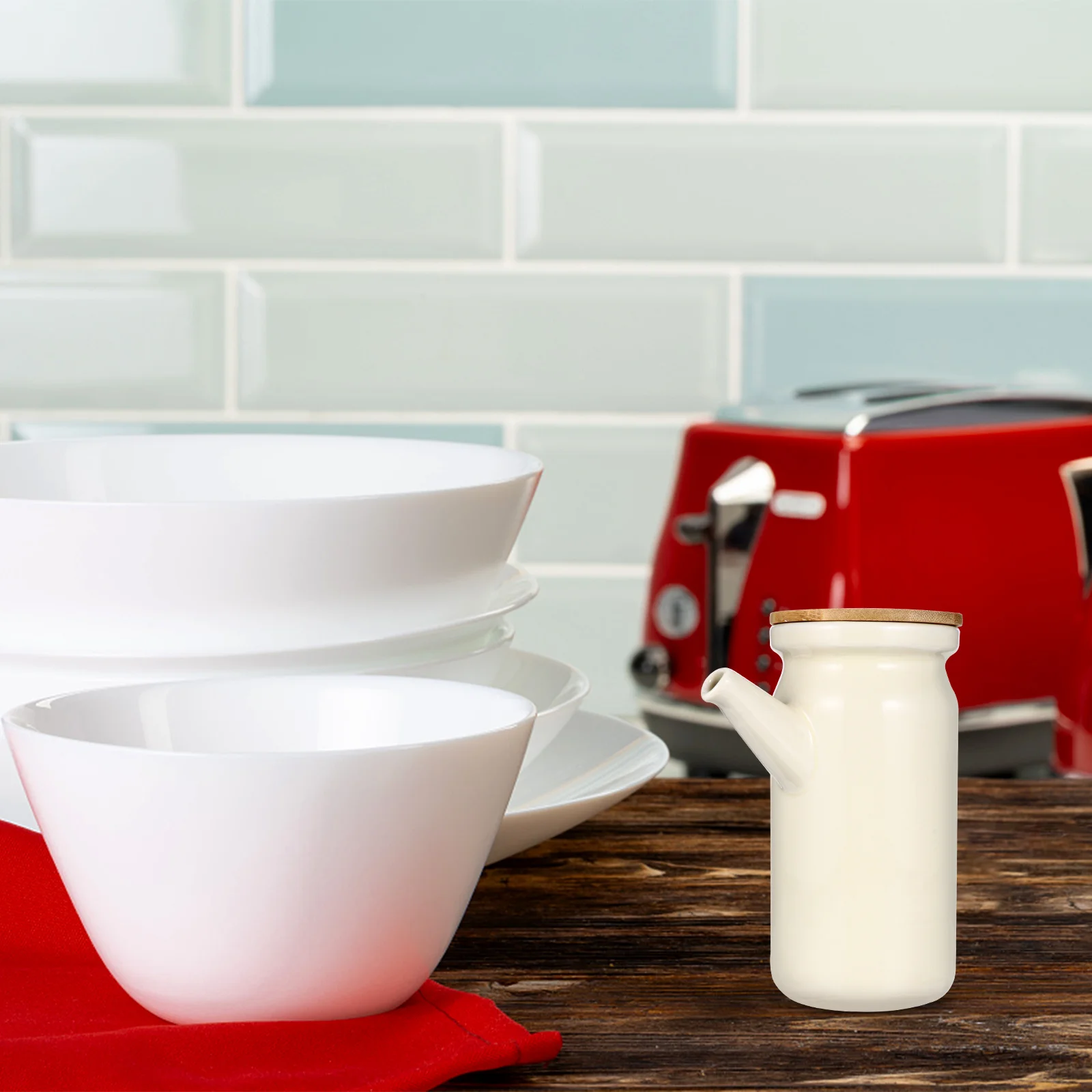 

1pc Dispenser Bottle Ceramic Vinegar Cruet Seasoning Container Kitchen Gadget For Olive Oil Soy Sauce Storage Ceramic Oil Can