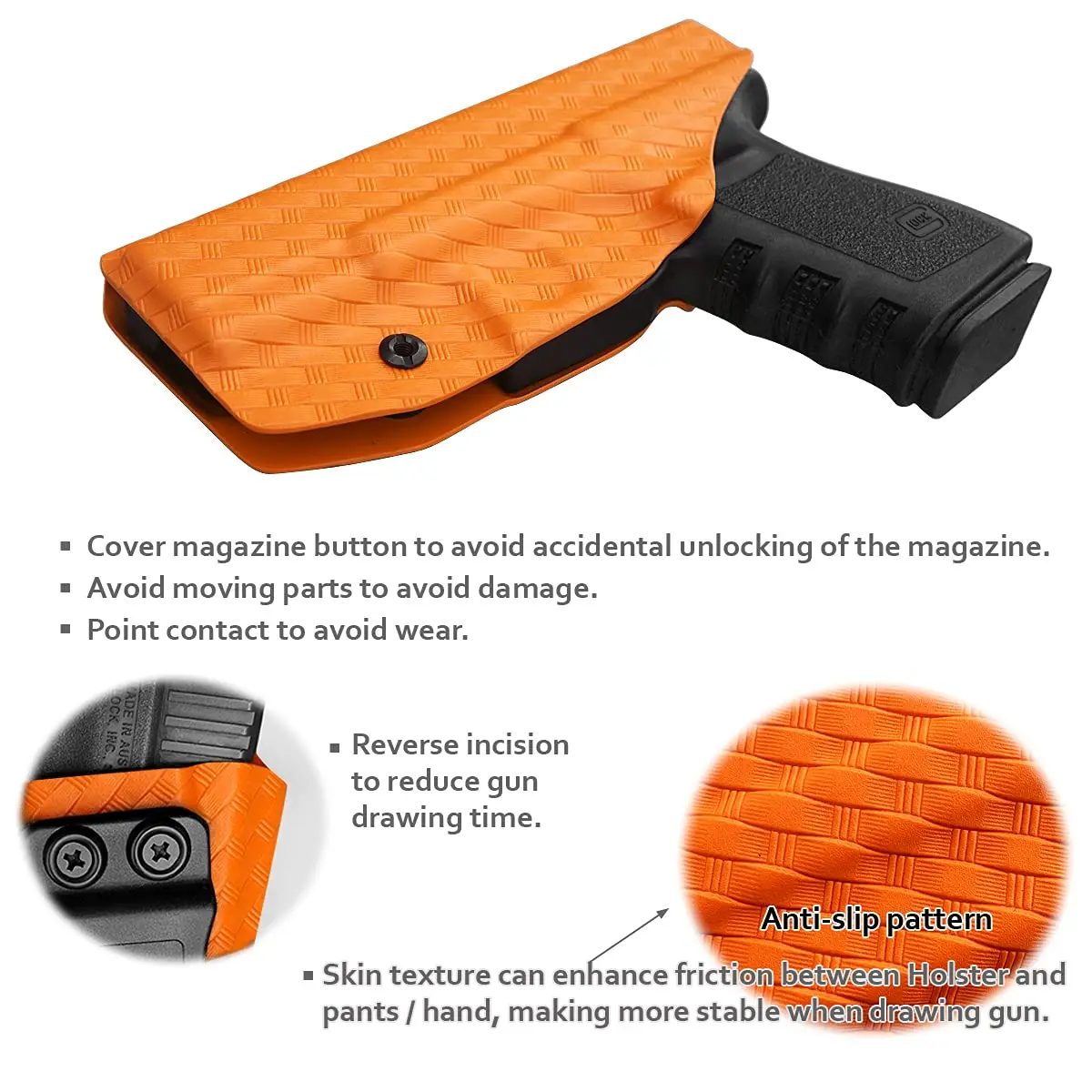 POLE.CRAFT Weave Kydex IWB Kydex Holster لـ Glock 19 / Glock 19X / Glock 25 / Glock 44 45 (Gen 1-5) & Glock 23 32 (Gen 3-4)