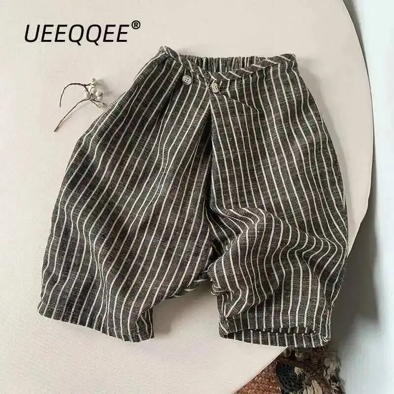

Spring Autumn Children Pants 1-8Y Boys Cotton Linen Striped Wide Leg Casual Straight Trousers Toddler Wear For Kids Clothing New