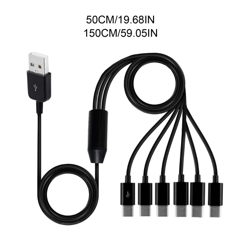 Usb 1 To 6 Charging Cable Usb-A to Tpye-C Splitter Adapter Charging and Data Cable Usb Charging Cable 0.5m/1.5m