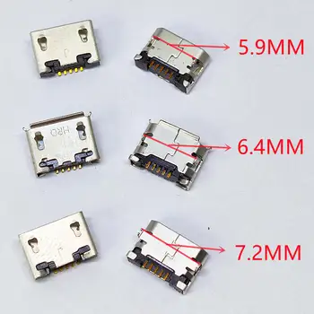 100 adet mikro USB 5Pin dişi konnektör 5.9/6.4/7.2mm uzatma veri fişi şarj şarj standı Port için cep telefonu Mini USB