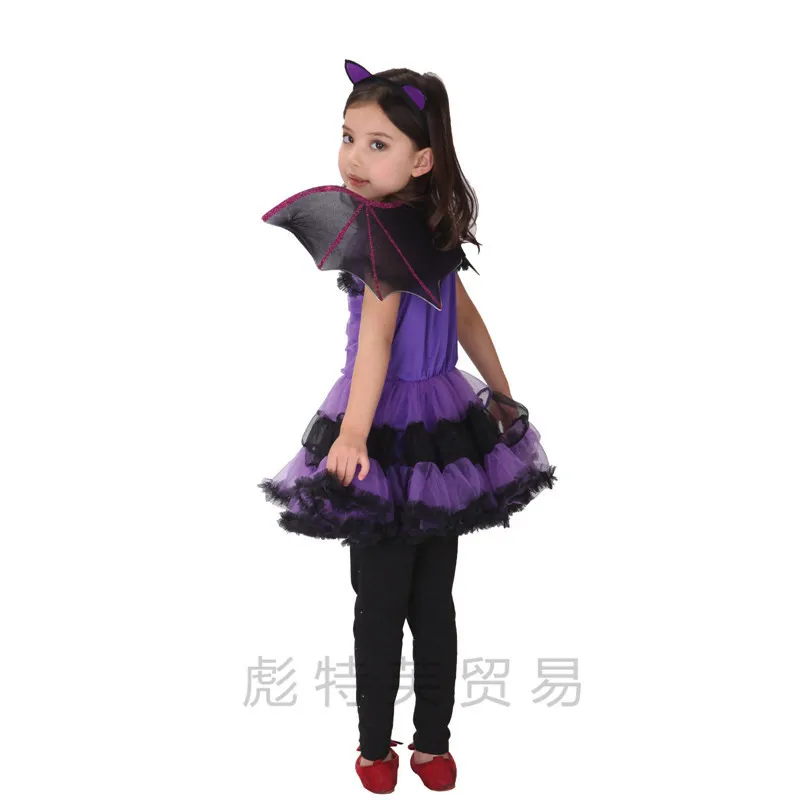 Cosplay Kids Performance Costumes Purple Bat Girl Bat Fairy Witch Dress Bloodsucking Female Halloween Props