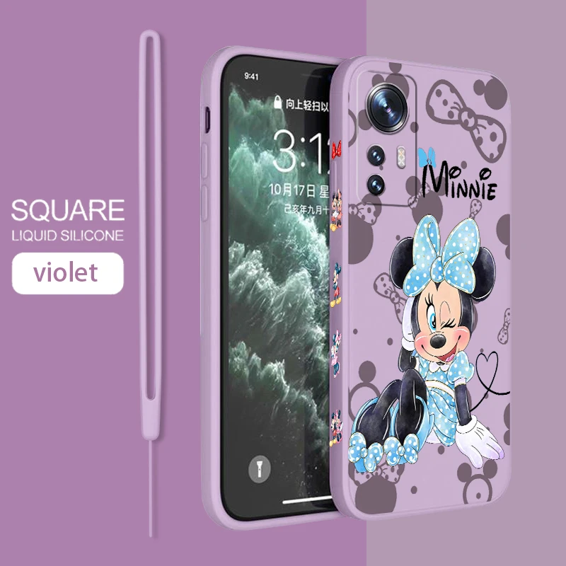 Love Minnie Pink For Xiaomi Mi 13 12 12T 11 11T 10 10T 9 9SE Lite Pro Ultra A3 Liquid Left Rope Soft Phone Case Coque Capa Cover