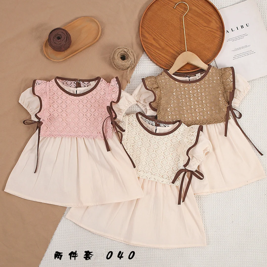 

Летнее платье в стиле ретро из хлопка и льна для девочек, новинка 2026, корейская версия, детская кукольная рубашка в западном стиле, юбка