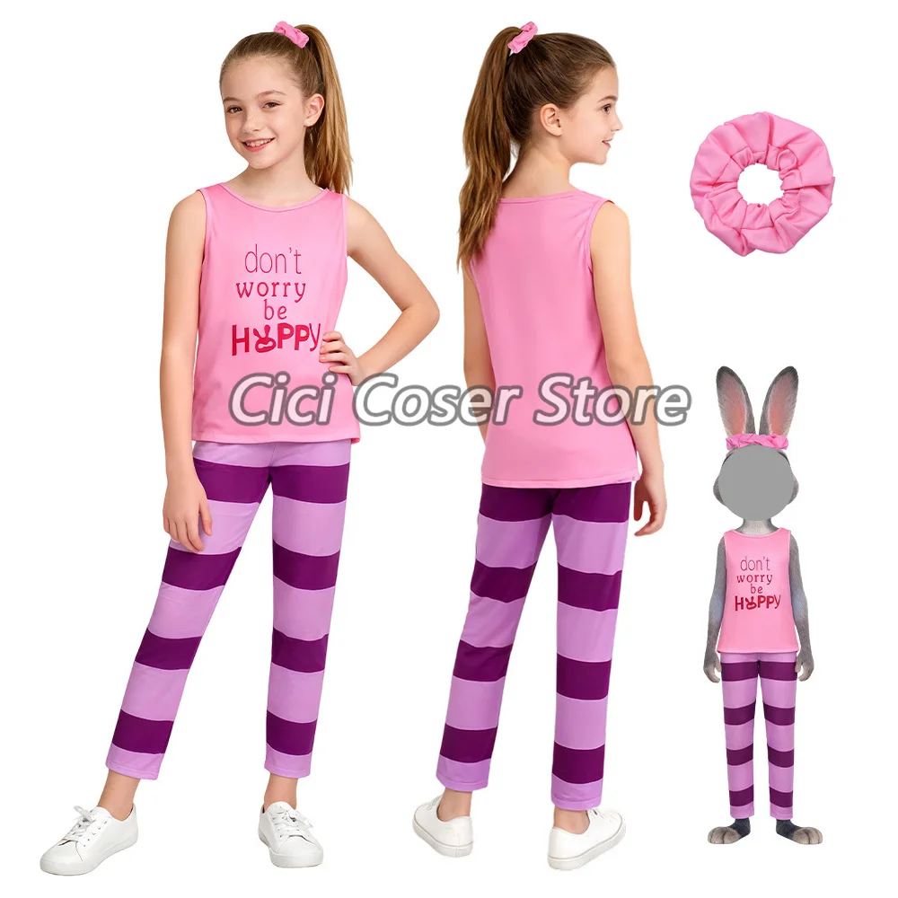 

Костюм на Хэллоуин для девочек, костюм полицейского зоопарка, Джуди Хопс, карнавальный костюм, розовый летний комплект топов, карнавальная одежда для вечеринок, размер 110-150 см