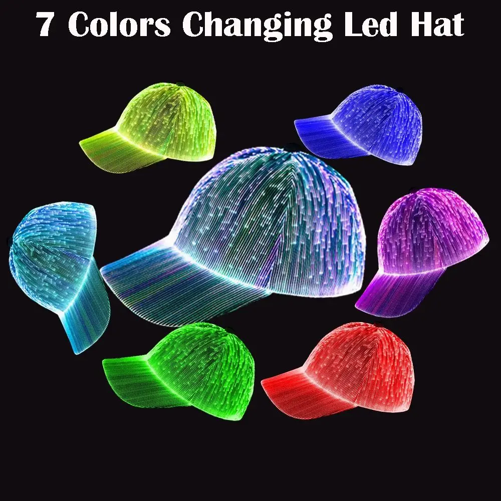 

7 Colors Changing Fiber Optic Cap USB Charging Flashing Luminous Glowing Hat Rechargeable Light Up Cap