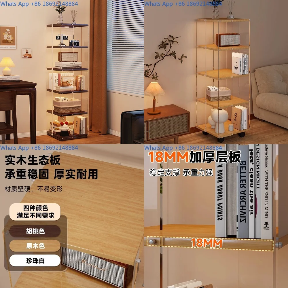 

Acrylic Rotating Floor Shelf Wall Mounted Movable Display Cabinet with Solid Wood Corner Bookshelf