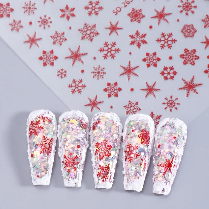 5 szt. świątecznych naklejek na paznokcie w kształcie płatków śniegu i gwiazd, łatwe w aplikacji do dekoracji paznokci DIY, na prezenty, imprezy i do stylizacji makijażu ślubnego.