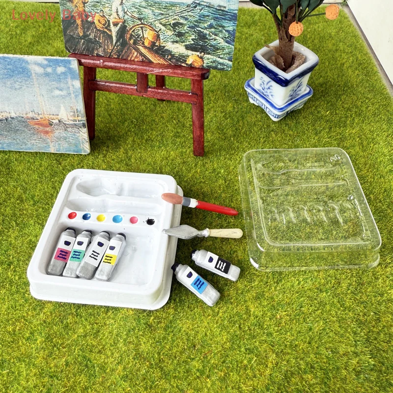 Miniature Dollhouse Watercolor Pencil Paint Box Pretend Toys DIY Simulated Scene Model Play House Lifelike Design Mini Paint Box
