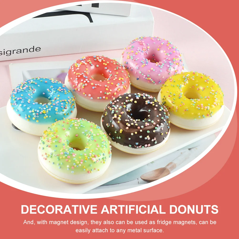 6 Pcs Faux Donuts Toy Models Artificial Desserts Colored Aldult Pu Fake Office Doughnuts Toys Showcase Props Lifelike Food