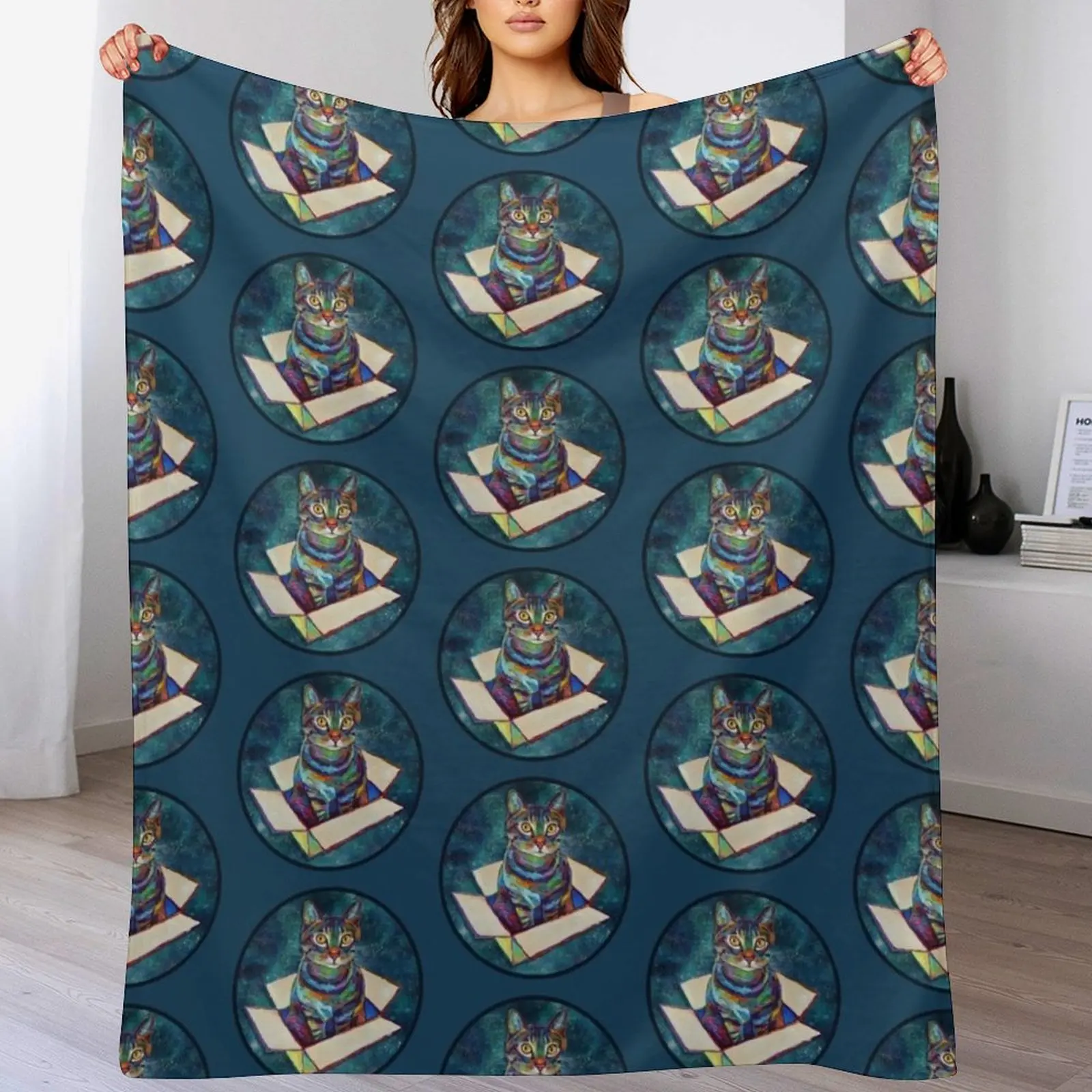 

Galactic Cat in a Box by Robert Phelps Throw Blanket Decorative Throw Furrys Blankets