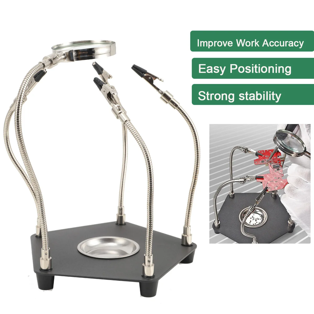 

Сварочная паяльная лупа с держателем печатной платы, гибкие металлические ручки, руки помощи для сварочной станции, настольный увеличительный инструмент
