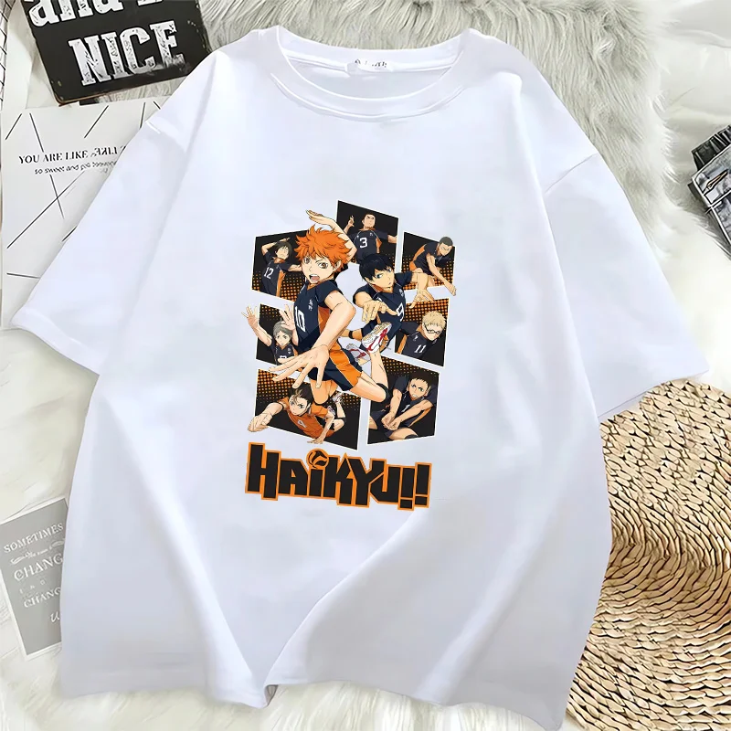 Haikyuu T-shirt for Women Men Anime Figure Karasuno Printed Short Sleeve T-shirts Summer White Tee Adults Round Neck Clothing