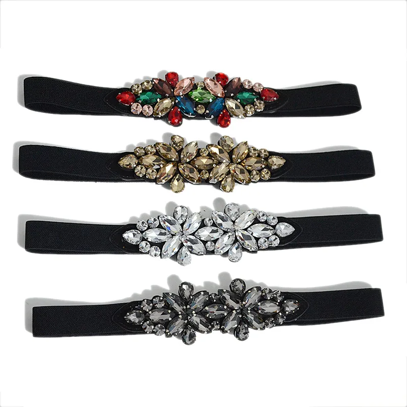 

women's waistbands fashionable popular elastic rhinestones inlaid decorative crystals small waistband paired dress belt