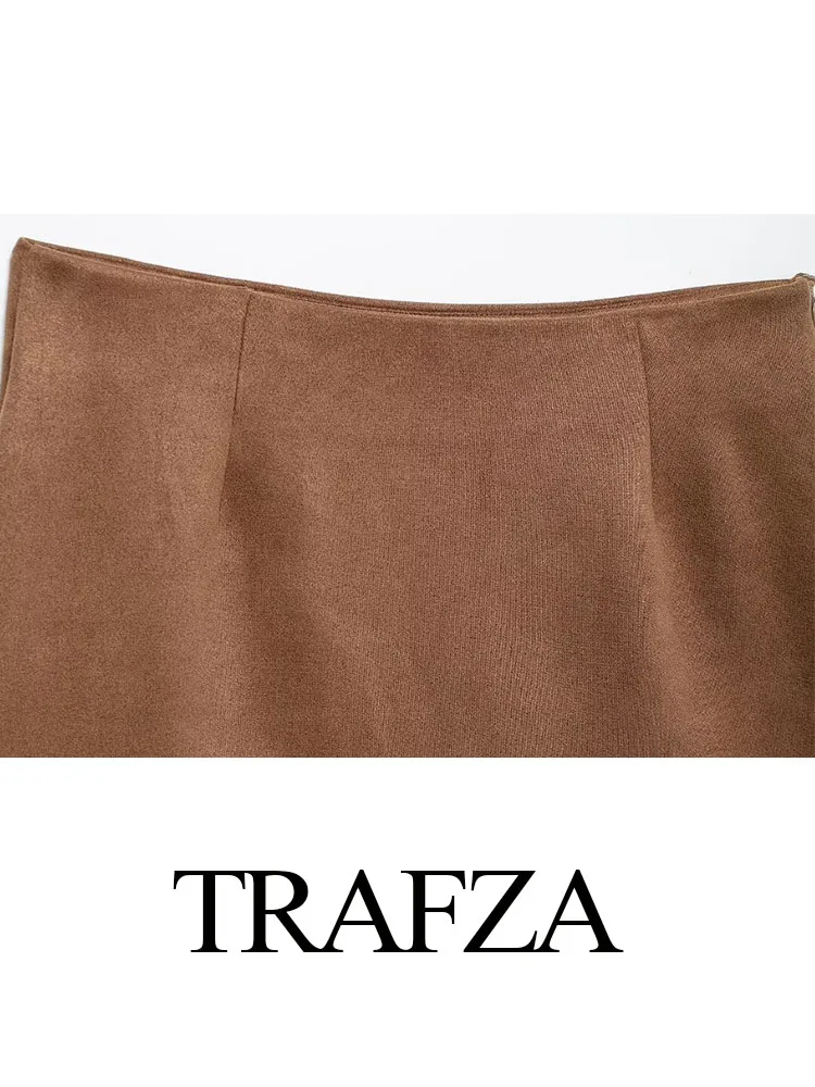 TRAFZA Women Summer Solid High Waist Slim Mini Skirt Woman Elegant Side Zipper Casual Short Skirt Streetwear Clothing Mujer