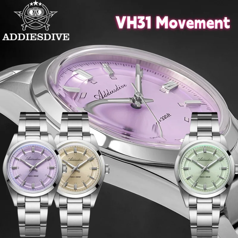 ADDIESDIVE Hot Sale AD2515 36mm Men's Watch 10Bar Waterproof VH31 Movement Outdoor Sports BGW9 Blue Luminous Quartz Wristwatches