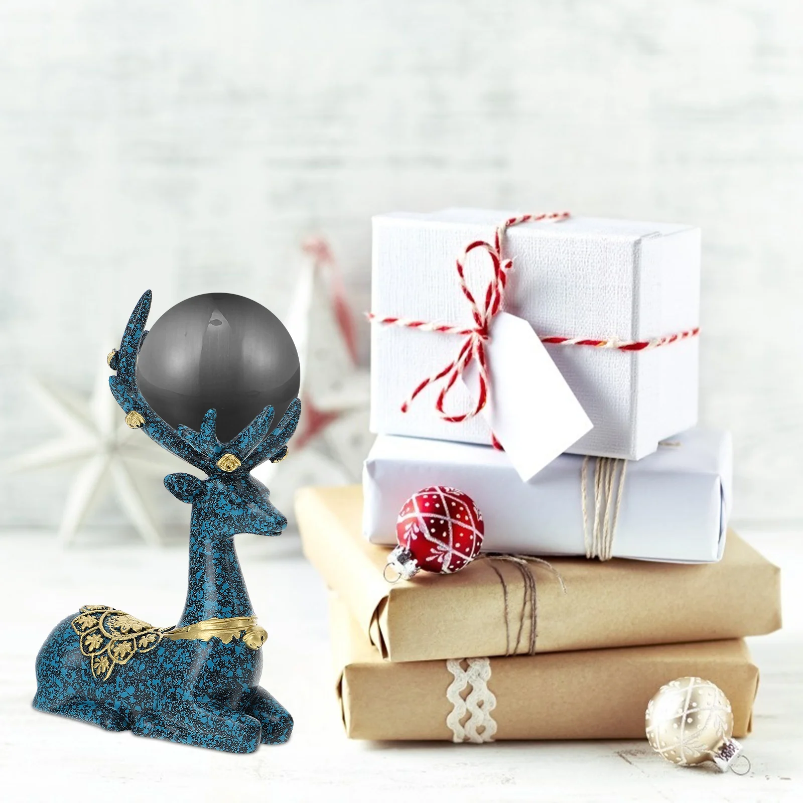 

1Pcs Elk Crystal Balls Base Resin Vintage Decorative Stand for Home Office Study Room Shelf Ornament Holder Cabinet Balls Stand