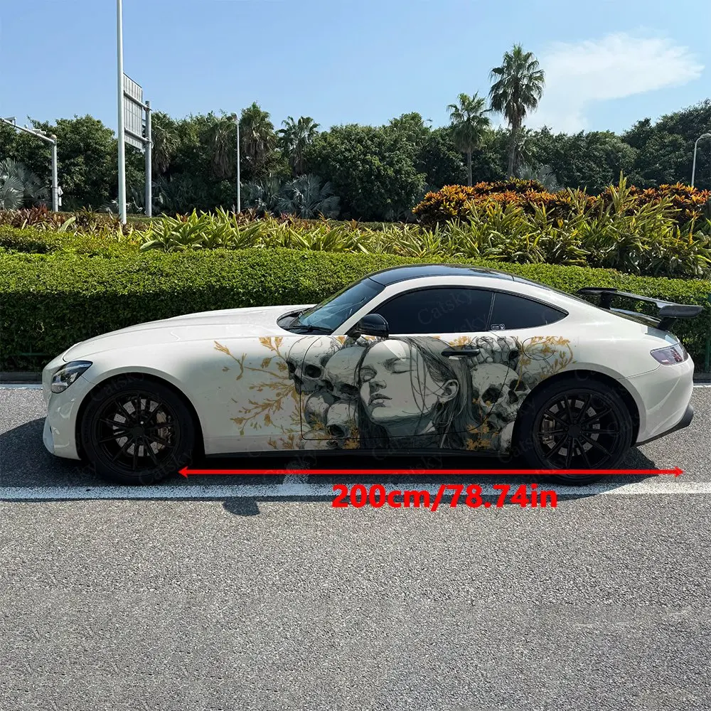 2pcs Twisted Branches with Calm Face Car Side Wrap, Self-Adhesive PVC Waterproof & Scratch-Resistant Sticker, Car Accessory Gift