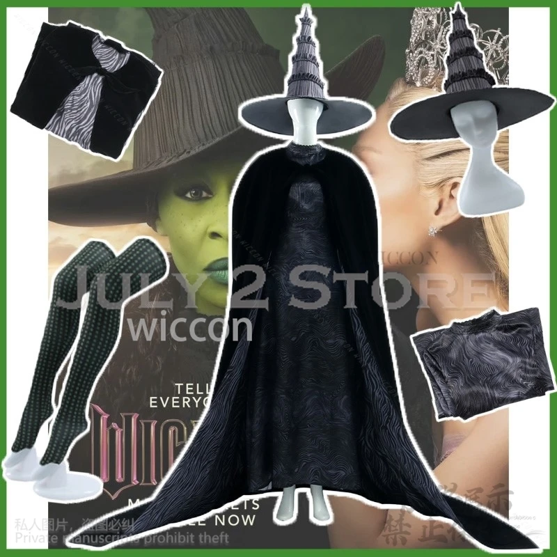 Anime Witch Elphaba Cosplay Wicked Movie Costume Black Magic Uniform Goth Lolita Dress Hat Full Set For Halloween Customized