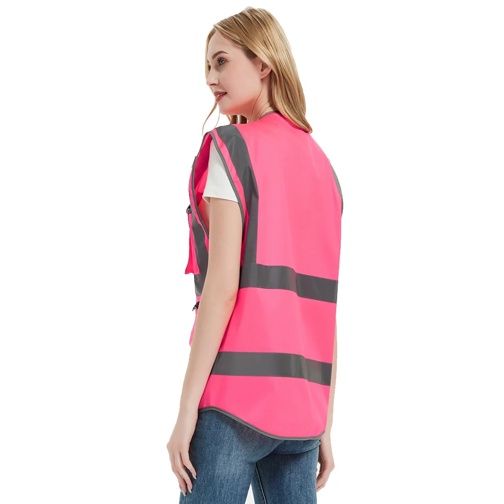 Pink Safety Vests for Women Working Safety Vest with Reflective Strips and Pockets High Vis Work Clothes