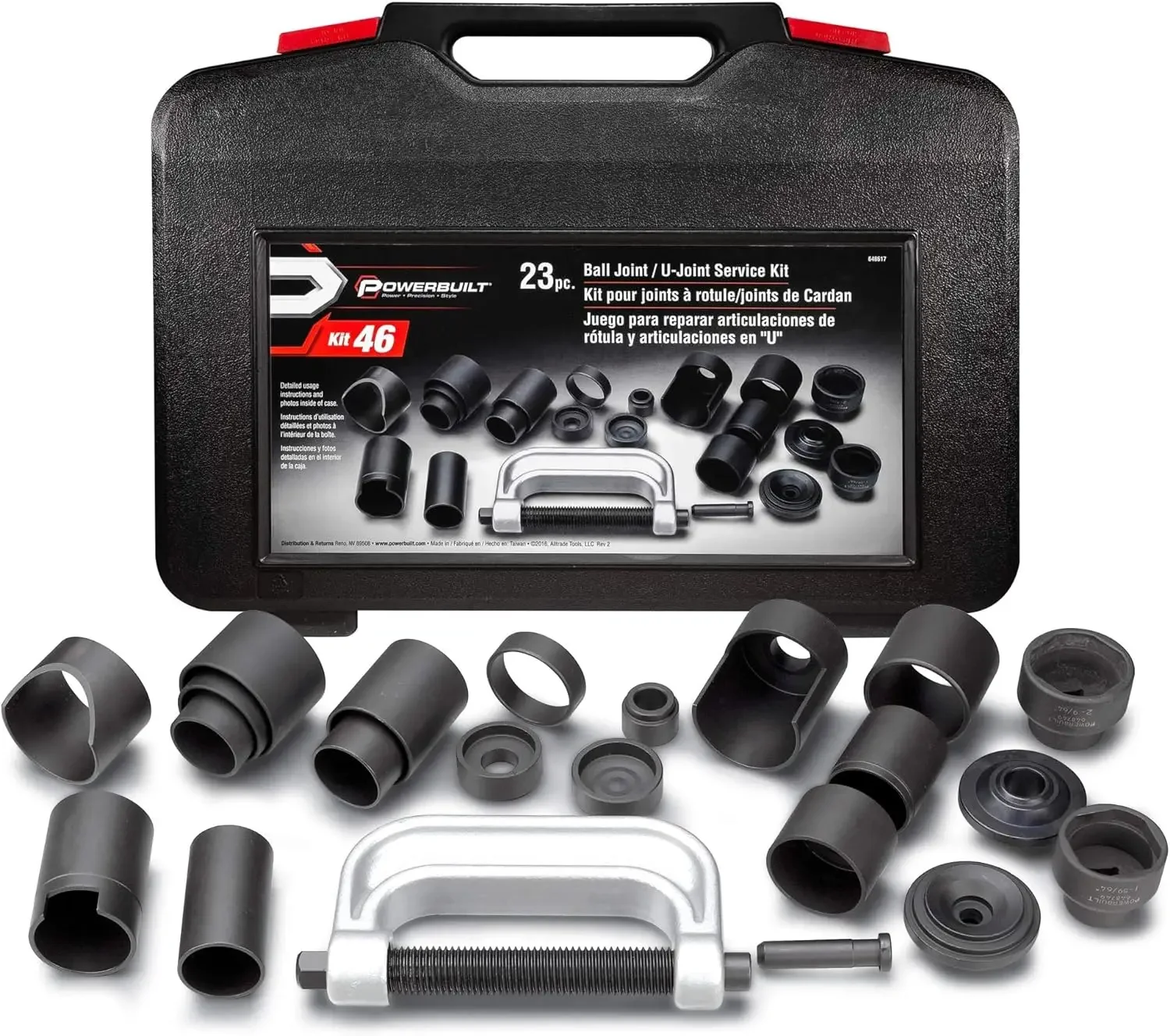 Powerbuilt Ball And U Joint Service Set, 23 Piece Tool Kit, Remove And Install Ball Joints, Receiving Tube, Adapters, Sockets