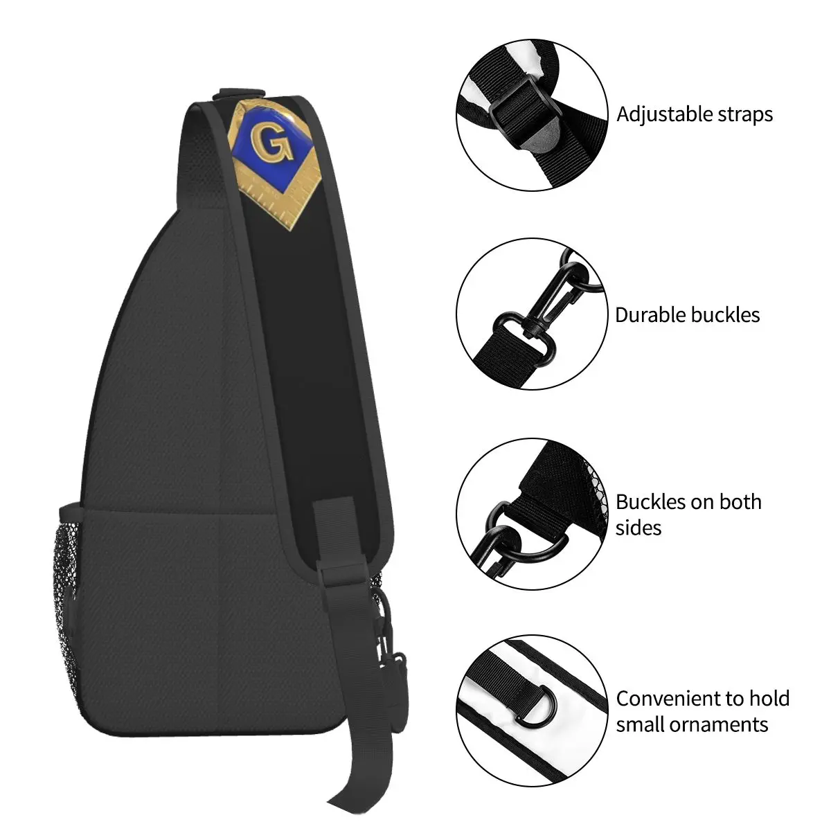 Freemason Gold Square Masonic Sling Bags Chest Crossbody Shoulder Backpack Outdoor Sports Daypacks Mason Cool Bag