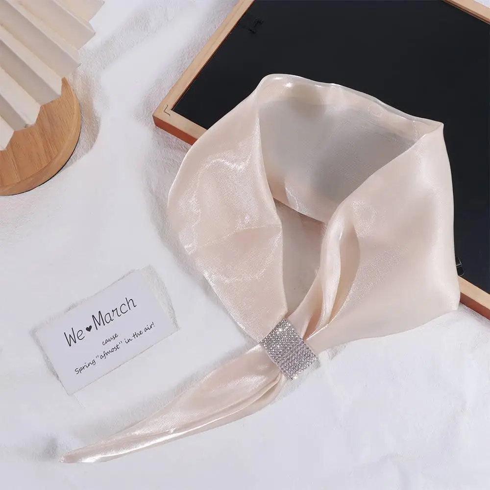 

For Women Neck Guard Imitation silk Sunscreen Shawl Solid Color Silk Scarf Cross Neckerchief Satin False Collar Cross Scarves