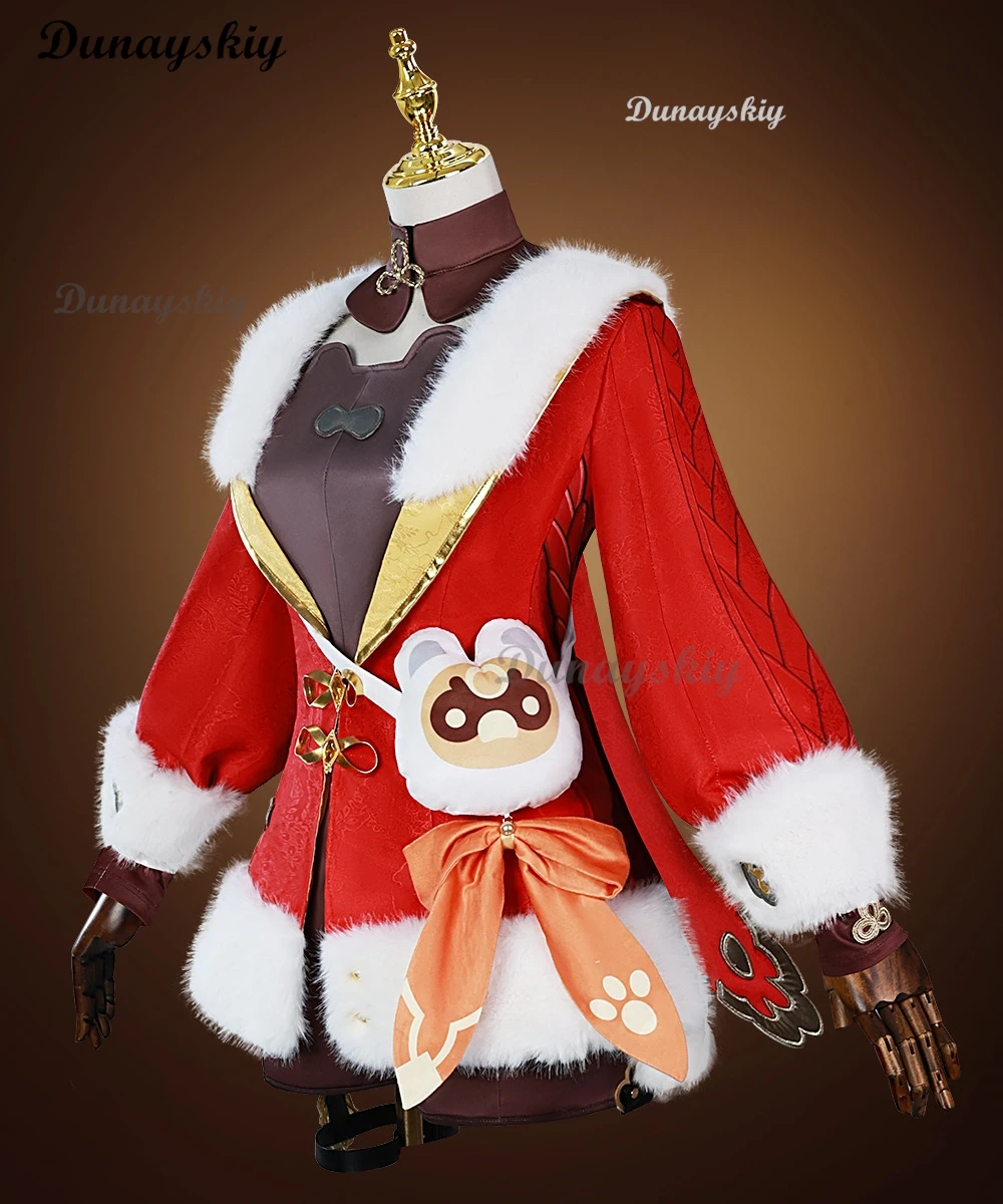 Genshin Impact Xiangling Cosplay Costume Wig Red Uniform Suit Hat Hairpins Bag Prop Accessories Halloween Party Customized view 4