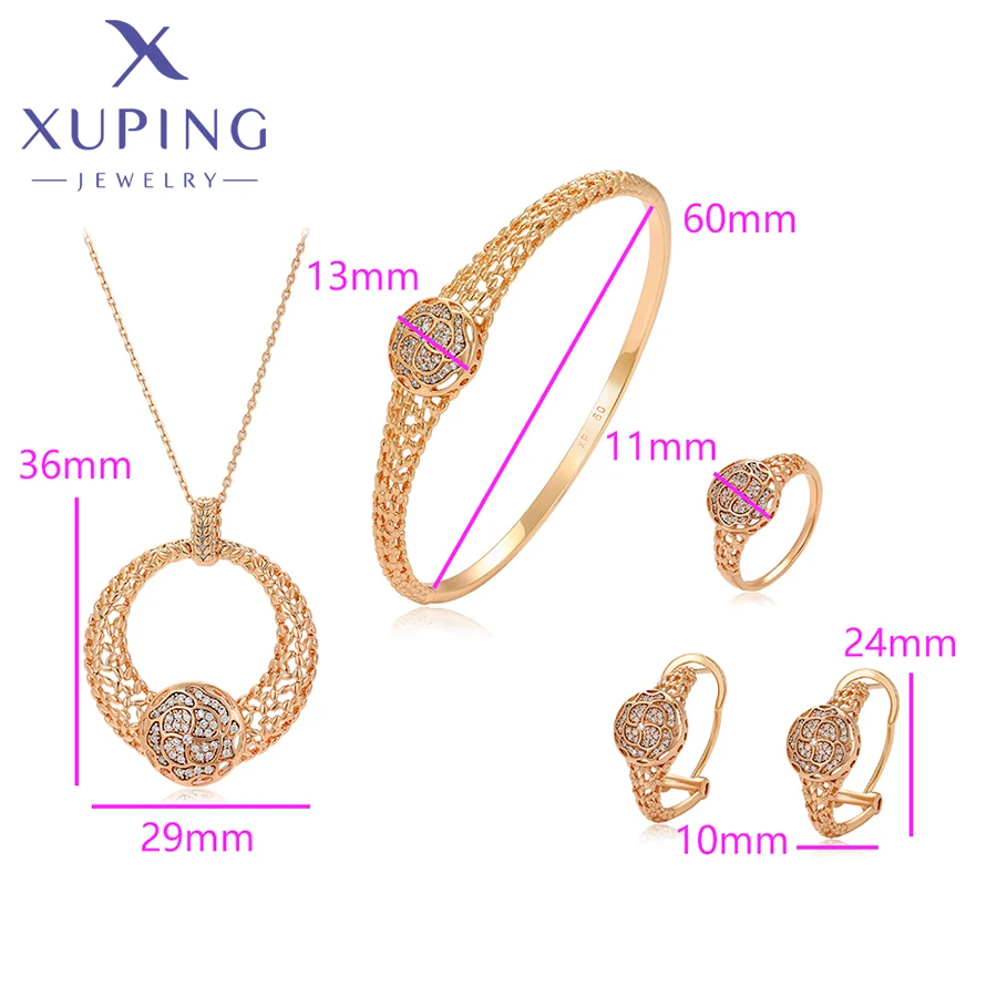 Xuping Jewelry Bangle Earrings and Necklace Set Charm Jewellery Set Gold Plated for Women Wedding Gifts 14SET241111