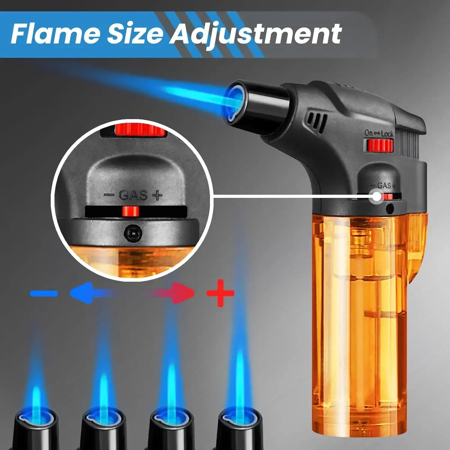 Windproof Large Capacity Inflatable Lighter with Jet Flame Butane Torch Suitable for Candle Camping BBQ Kitchen Outdoor Lighter - Detail 1