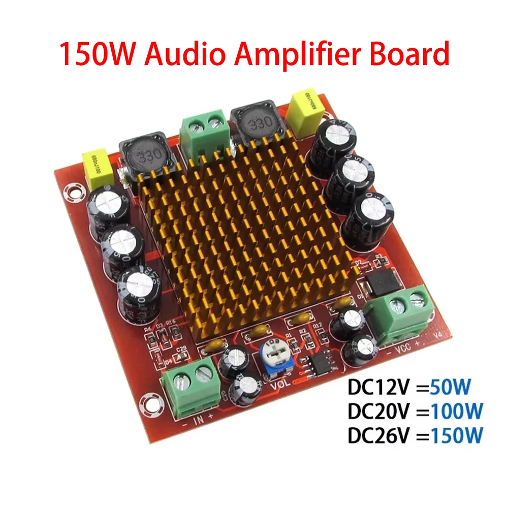 150W Mono Class D Amp Board TPA3116DA | XH-M544 Design | 12-24V Input | 100dB Signal-Noise Ratio | NE5532 Preamp Stage