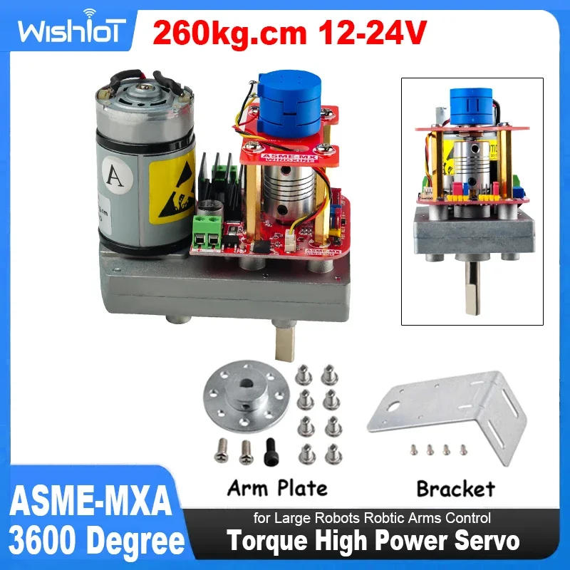 ASME-MXA Super Torque Servo de alta potencia 3600 grados 260kg.cm Servo de aleación de acero engranaje 12-24V para Robots grandes Control de brazos robóticos