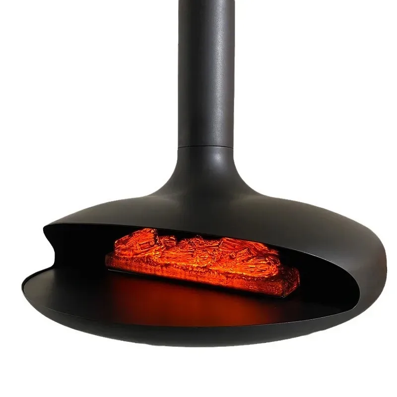 Modern Indoor Wood-Burning Stove Wall-Mounted Steel Fireplace Suspended Roof Elegant Wooden Burning Design for Home Decor
