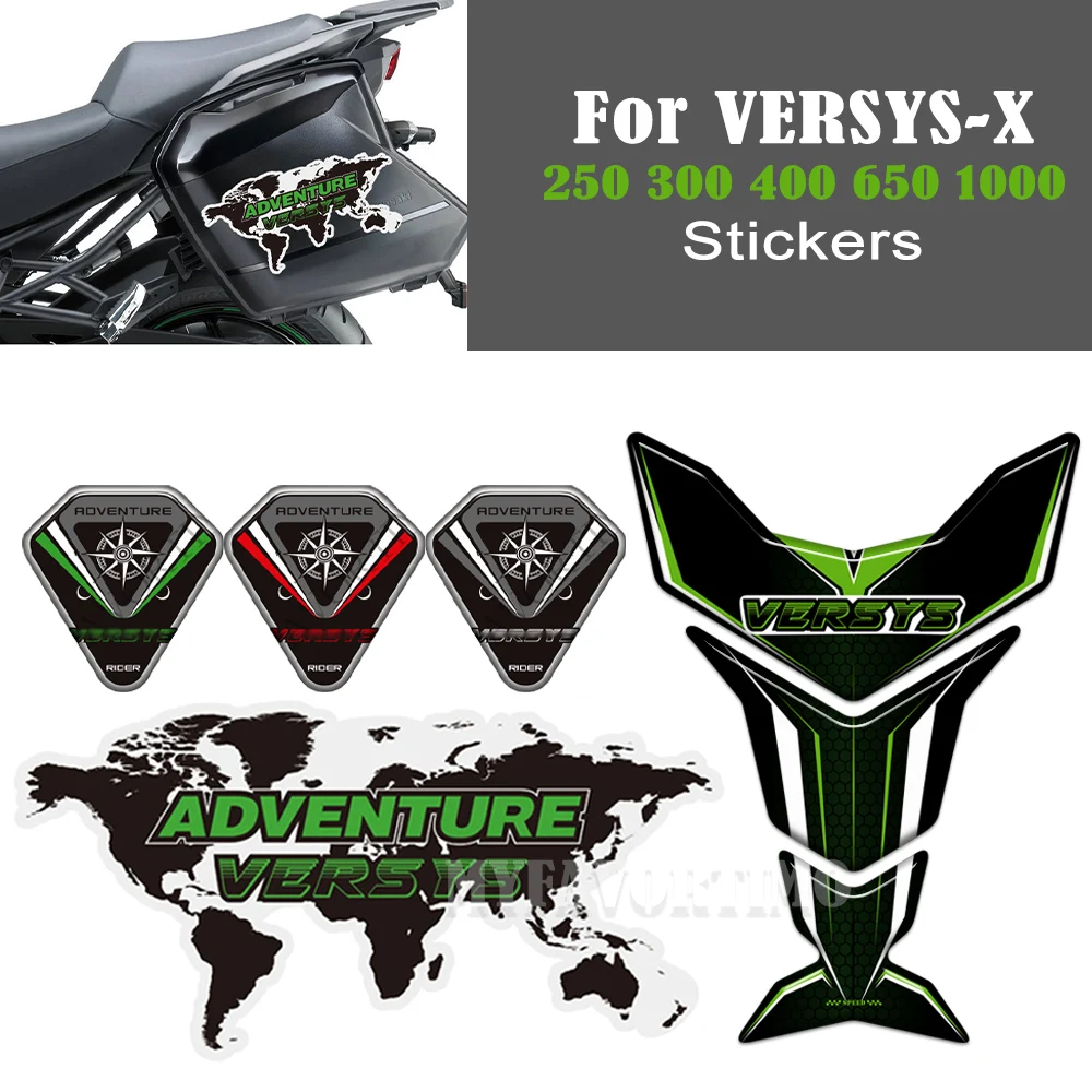 For Kawasaki VERSYS 300 400 650 1000 Adventure VERSYS-X 250 Tank Pad Protector Stickers Windshield Trunk Luggage Cases Decal