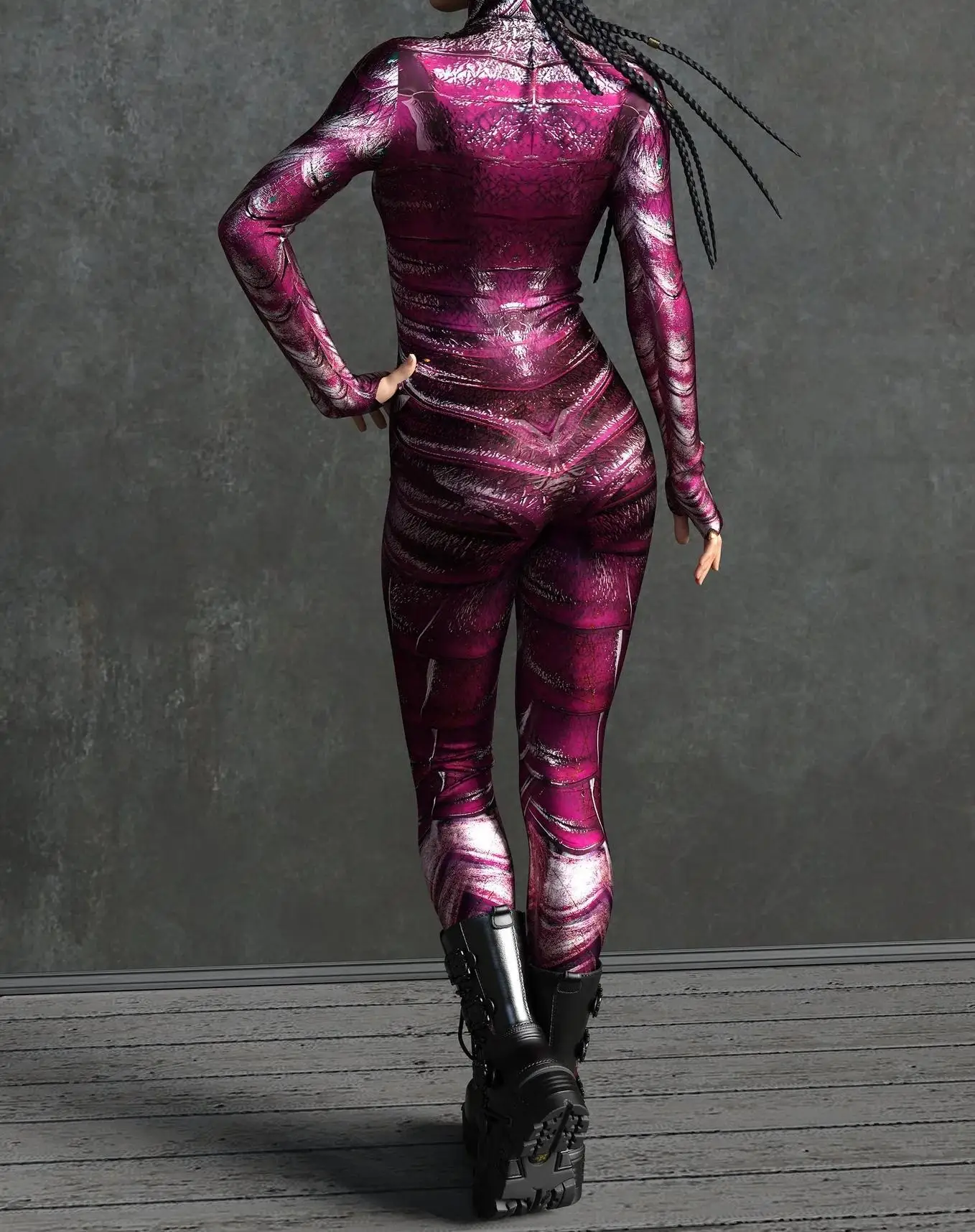 Horror-Monster Damen Cosplay Punk-Rüstungs-Jumpsuit Kostüm Elastischer Festtags-Party-Auftritts-Bodysuit Overall Zentai – Detail 19