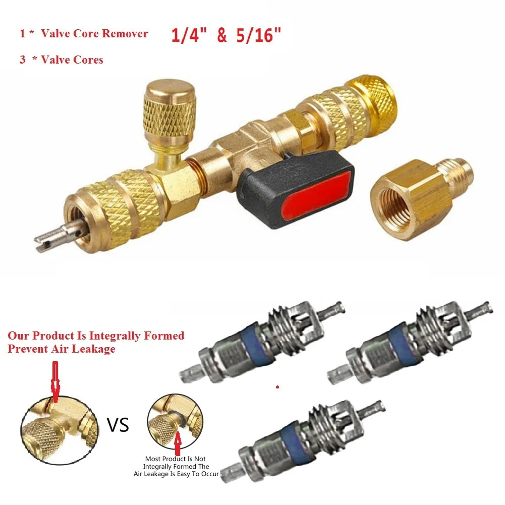 Tool with Dual Size 1/4 & 5/16 Port for R12 R22 R410A HVAC System Loading and unloading tool Valve Core Remover Installer