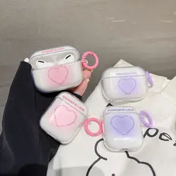 Candy Color Heart Earphone Cover For Apple AirPods Pro 2nd AirPods4 2 1 3 Transparent Soft TPU Gradient Color Case Bag Keyring